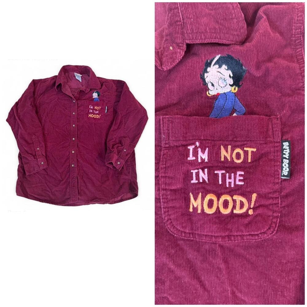 Y2K 2001 Betty Boop Corduroy Shirt 18W 20W Vintage Cartoon Button Up Collectors
